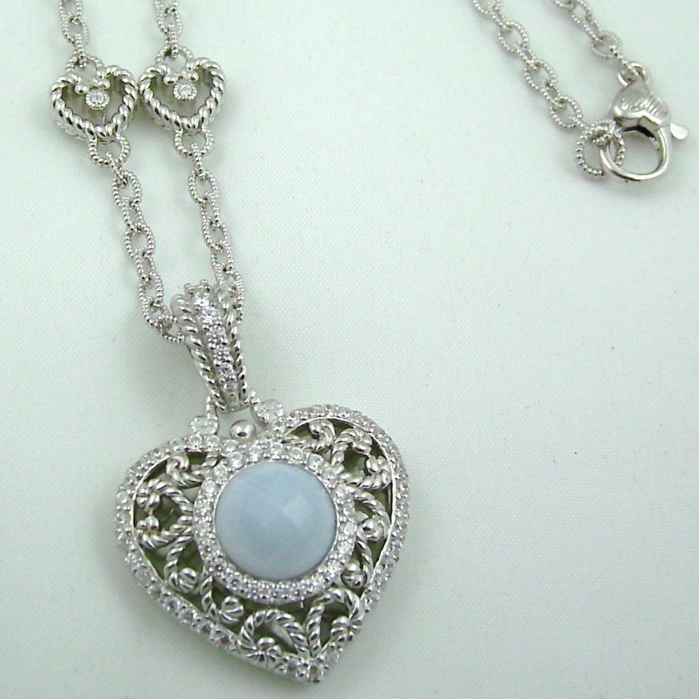 Judith Ripka Blue Agate Heart Enhancer with Chain - Picture 8 of 16